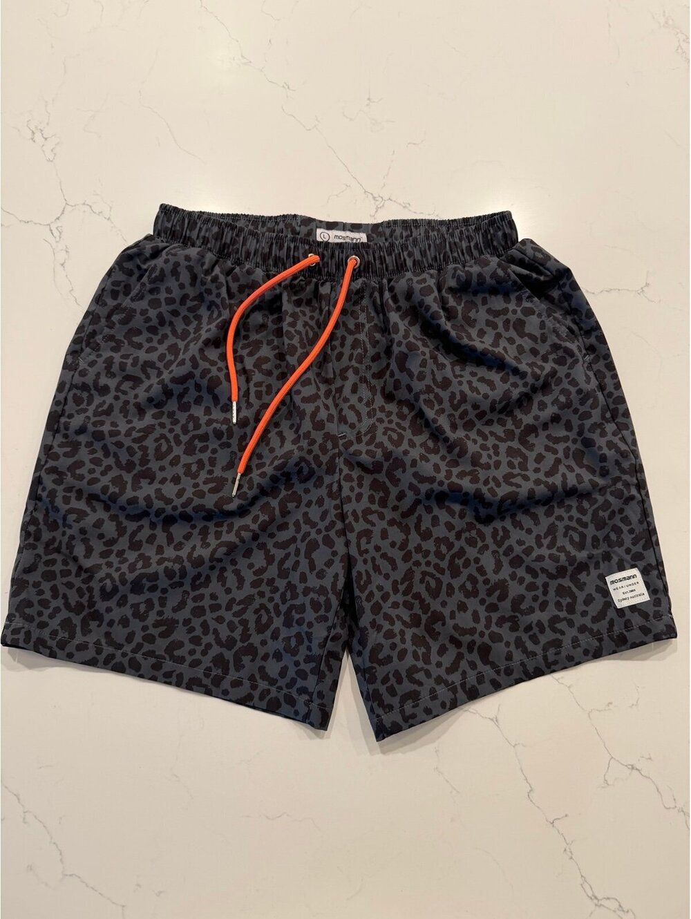 Mosmann Australia Mens Charcoal Leopard Swim Trunks Size Large 7 Inseam